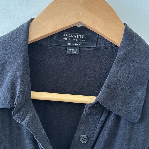 All Saints Nila Playsuit 100% Silk Black Romper Size 6 - Picture 4 of 7